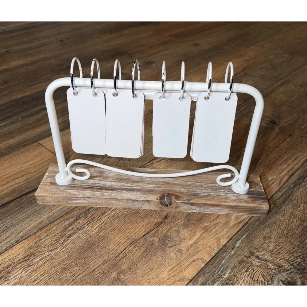 NEW Metal Perpetual Desk Calendar Wooden Base Metal Flip Tags M-Day-Date White